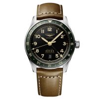 Longines Spirit Zulu Time Schwarz Grün Leder-Armband Herrenuhr Automatik GMT 42mm L3.812.4.63.2