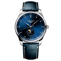 Longines Master 42mm Blau Mondphase Diamanten Leder-Armband Herrenuhr Automatik L2.919.4.97.0