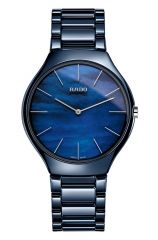 Rado True Thinline Water Blau 39mm Keramik Uhr Damen Herren Quarz R27005902