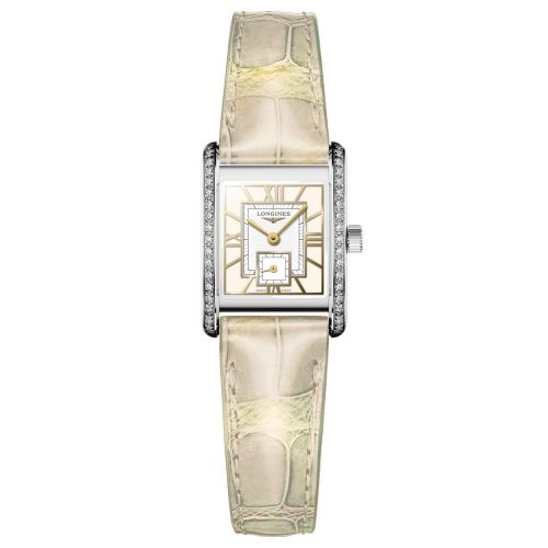 Longines Mini DolceVita Damenuhr Elfenbein Diamanten Leder-Armband Quarz L5.200.0.79.2