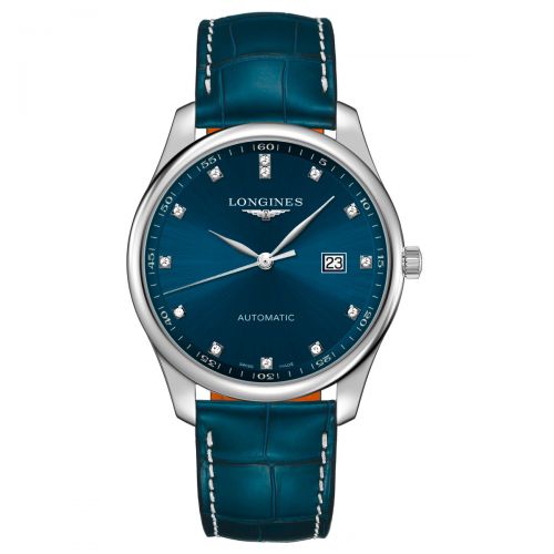 Longines Master Collection Blau mit Diamanten Leder-Armband 42mm Herrenuhr Automatik L2.893.4.97.0