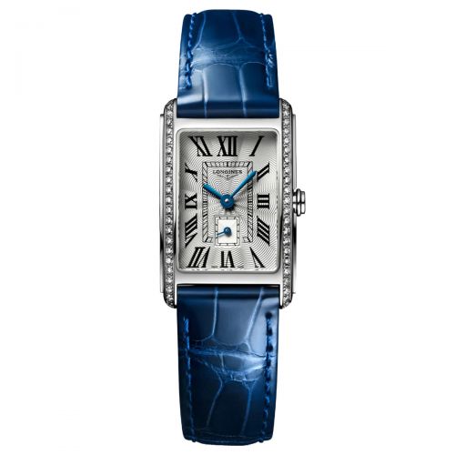 Longines DolceVita Damenuhr mit Diamanten & blauem Leder-Armband 32mm Quarz L5.255.0.71.7