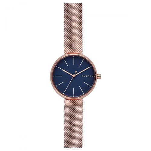 Skagen Uhr Damen Rosegold Blau 30mm Milanaise-Armband Quarz Signatur SKW2593