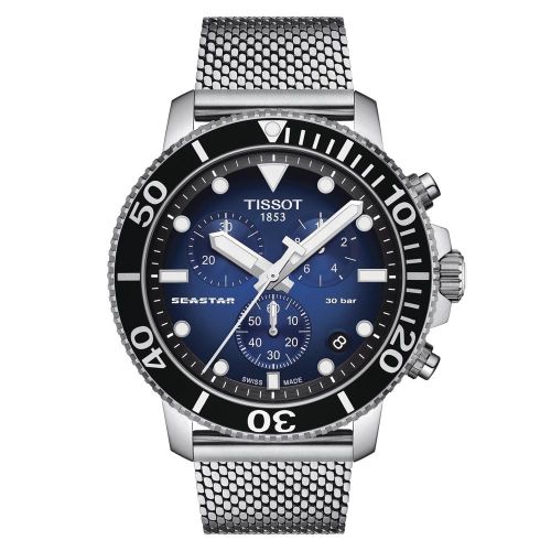 Tissot Seastar 1000 Chronograph Schwarz Blau 45mm Milanaise-Armband Quarz T120.417.11.041.02 | Uhren-Lounge