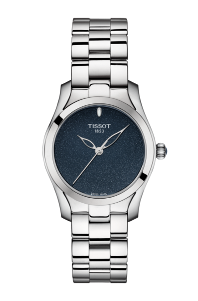 Tissot T-Wave Damenuhr Silber mit blauem Zifferblatt & Edelstahl-Armband 30mm Quarz T112.210.11.041.00