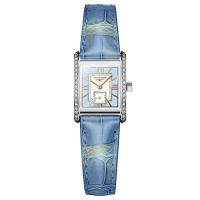 Longines Mini DolceVita Damenuhr Blau mit Diamanten Leder-Armband Quarz L5.200.0.95.2