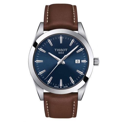 Tissot Gentleman Blau Leder-Armband Braun Quarz Herrenuhr 40mm T127.410.16.041.00 | Uhren-Lounge