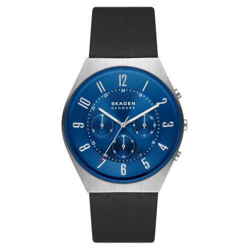 Skagen Uhr Herren Chronograph Blau 42mm Leder-Armband Quarz Grenen SKW6820