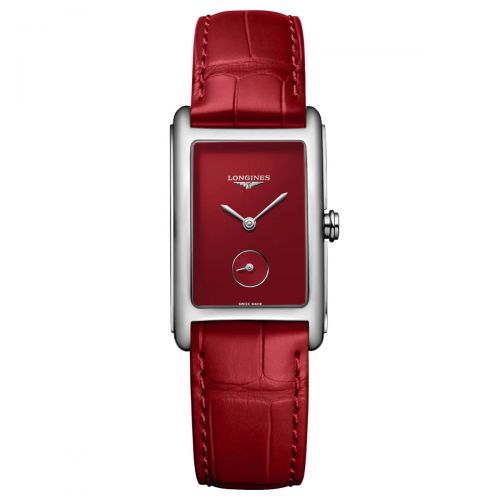 Longines DolceVita Damenuhr Rot Leder-Armband 37mm Quarz L5.512.4.91.2