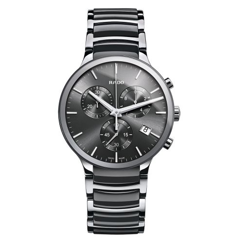 Rado Centrix Chronograph XL Silber Grau Herrenuhr 40mm Quarz Bicolor-Armband R30122122 | Uhren-Lounge