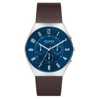 Skagen Uhr Herren Chronograph Blau 37mm Leder-Armband Braun Quarz Grenen SKW6842
