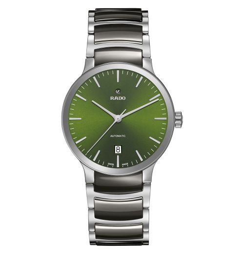 Rado Centrix Automatic L Herrenuhr Grau mit grünem Zifferblatt & Keramik-Armband 38mm R30010312 | Uhren-Lounge