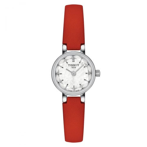 Tissot Lovely Round Damenuhr Perlmutt-Zifferblatt Leder-Armband Rot Quarz 19,5mm T140.009.16.111.00