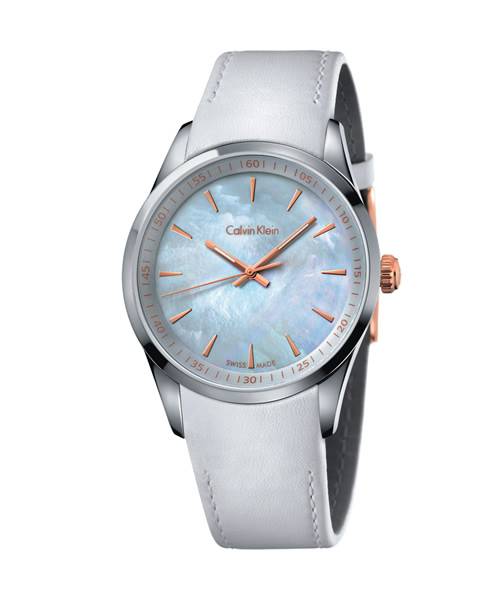 Calvin Klein Uhr Herren Perlmutt Zifferblatt & Lederarmband weiß Bold K5A31BLG | Uhren-Lounge