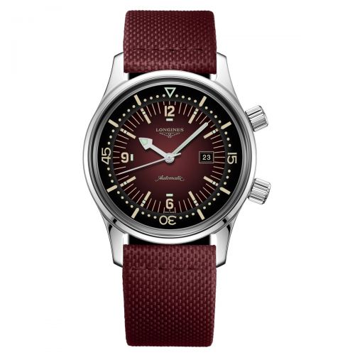 Longines Legend Diver 36mm Bordeaux-Rot Textil-Armband Damenuhr Automatik L3.374.4.40.2