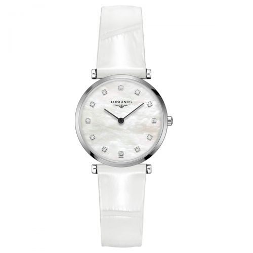 Longines La Grande Classique Damenuhr Weiß mit Diamanten Leder-Armband Quarz 29mm L4.512.4.87.0