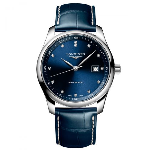 Longines Master Collection Blau mit Diamanten Leder-Armband 40mm Herrenuhr Automatik L2.793.4.97.0