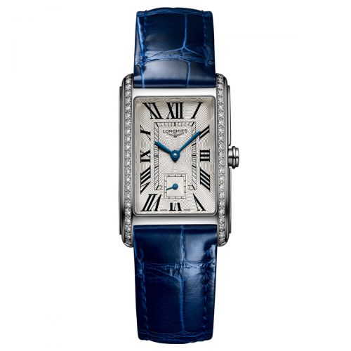 Longines DolceVita Damenuhr mit Diamanten blauem Leder-Armband 37mm Quarz L5.512.0.71.7