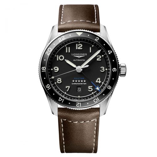 Longines Spirit Zulu Time GMT 42mm Schwarz Lederband Automatik Chronometer Herrenuhr L3.812.4.53.2