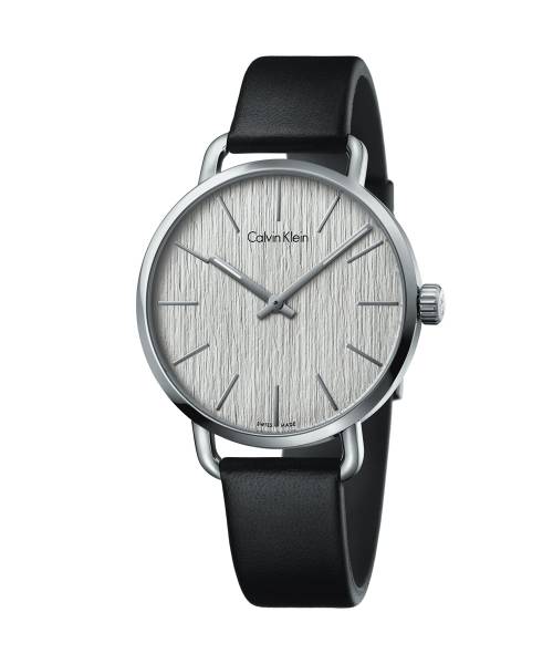 Calvin Klein Uhr Herren silber Lederarmband schwarz  even K7B211C6 | Uhren-Lounge