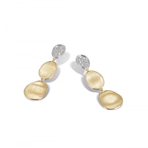 Marco Bicego Lunaria Mini Ohrringe mit Diamanten Pavé Gold Ohrhänger lang OB1749 B YW